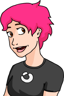 illustration of Shoshi with a black t-shirt and pink hair